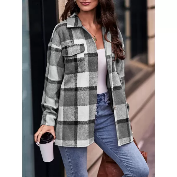 PRETTYGARDEN Womens 2024 Fall Clothes Plaid Shacket Jacket Long Sleeve Button Down Flannel Shirts Fashion BlousePlaid Black White