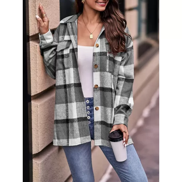 PRETTYGARDEN Womens 2024 Fall Clothes Plaid Shacket Jacket Long Sleeve Button Down Flannel Shirts Fashion BlousePlaid Black White