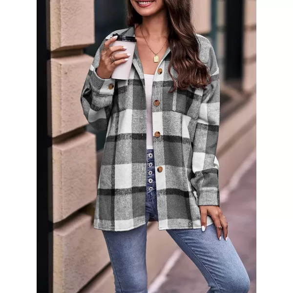 PRETTYGARDEN Womens 2024 Fall Clothes Plaid Shacket Jacket Long Sleeve Button Down Flannel Shirts Fashion BlousePlaid Black White