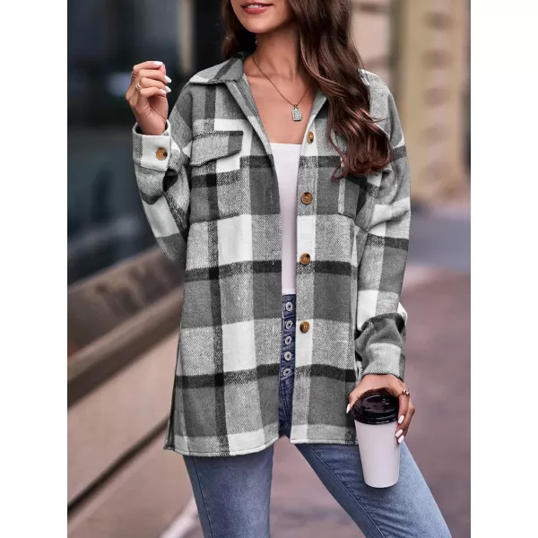 PRETTYGARDEN Womens 2024 Fall Clothes Plaid Shacket Jacket Long Sleeve Button Down Flannel Shirts Fashion BlousePlaid Black White