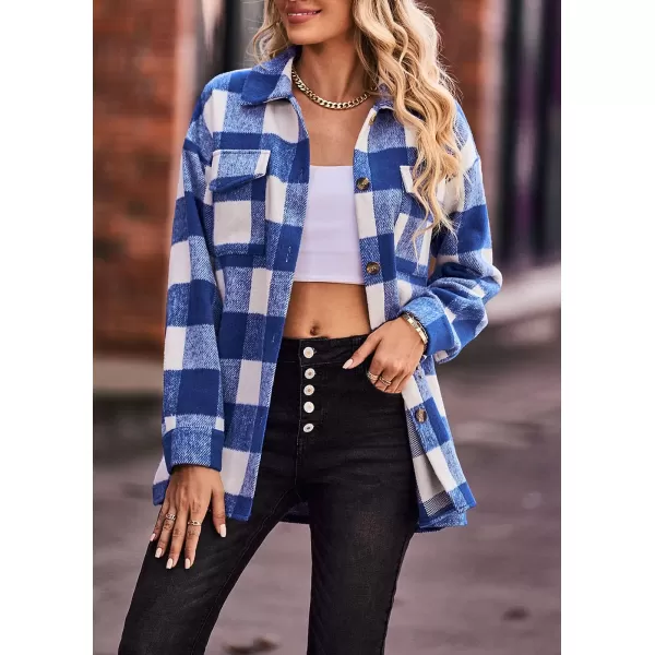 PRETTYGARDEN Womens 2024 Fall Clothes Plaid Shacket Jacket Long Sleeve Button Down Flannel Shirts Fashion BlousePlaid Blue White