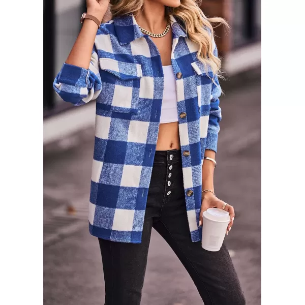 PRETTYGARDEN Womens 2024 Fall Clothes Plaid Shacket Jacket Long Sleeve Button Down Flannel Shirts Fashion BlousePlaid Blue White