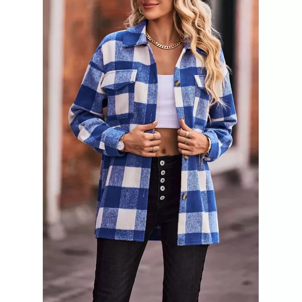PRETTYGARDEN Womens 2024 Fall Clothes Plaid Shacket Jacket Long Sleeve Button Down Flannel Shirts Fashion BlousePlaid Blue White