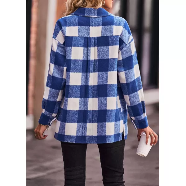 PRETTYGARDEN Womens 2024 Fall Clothes Plaid Shacket Jacket Long Sleeve Button Down Flannel Shirts Fashion BlousePlaid Blue White