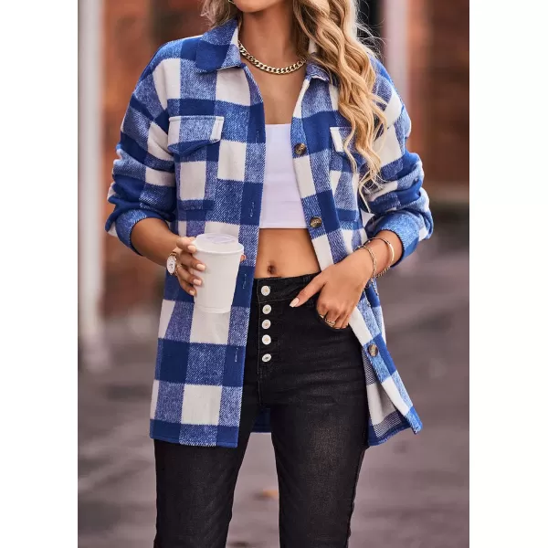 PRETTYGARDEN Womens 2024 Fall Clothes Plaid Shacket Jacket Long Sleeve Button Down Flannel Shirts Fashion BlousePlaid Blue White