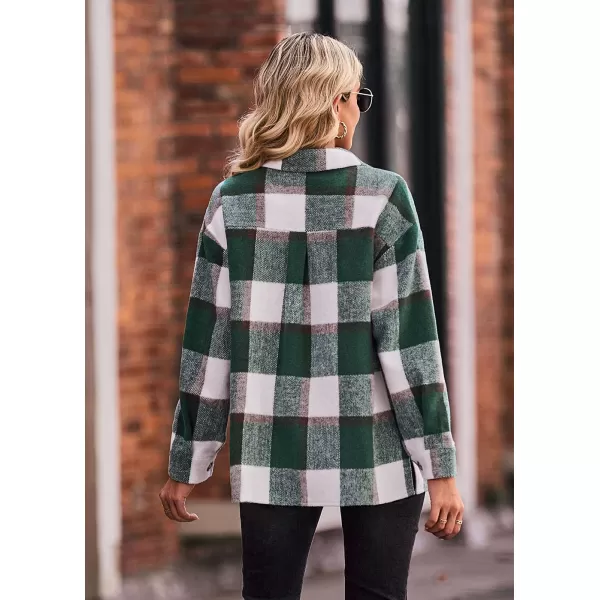 PRETTYGARDEN Womens 2024 Fall Clothes Plaid Shacket Jacket Long Sleeve Button Down Flannel Shirts Fashion BlousePlaid Dark Green White