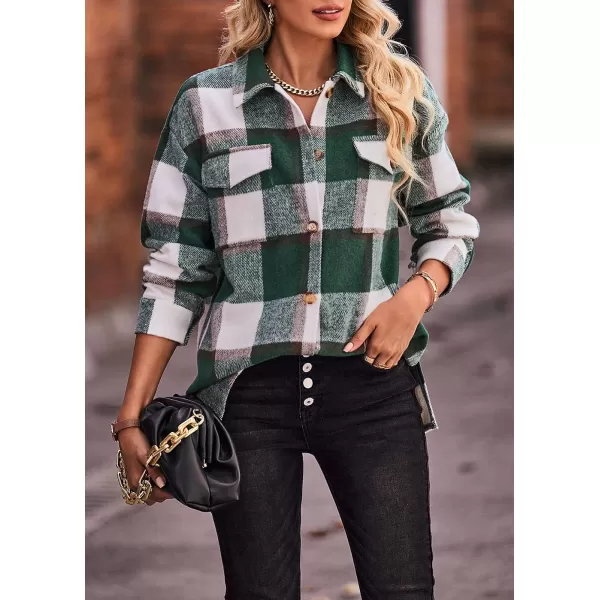PRETTYGARDEN Womens 2024 Fall Clothes Plaid Shacket Jacket Long Sleeve Button Down Flannel Shirts Fashion BlousePlaid Dark Green White