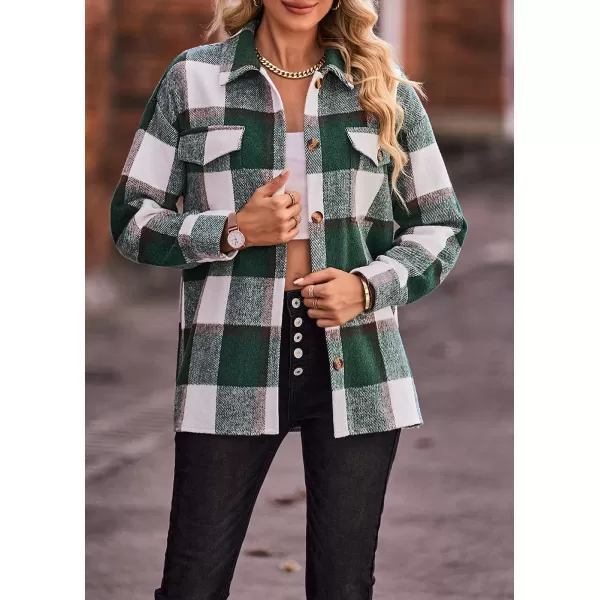 PRETTYGARDEN Womens 2024 Fall Clothes Plaid Shacket Jacket Long Sleeve Button Down Flannel Shirts Fashion BlousePlaid Dark Green White