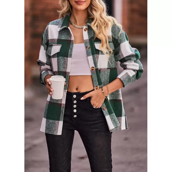 PRETTYGARDEN Womens 2024 Fall Clothes Plaid Shacket Jacket Long Sleeve Button Down Flannel Shirts Fashion BlousePlaid Dark Green White