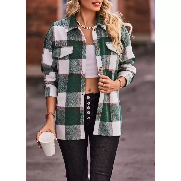 PRETTYGARDEN Womens 2024 Fall Clothes Plaid Shacket Jacket Long Sleeve Button Down Flannel Shirts Fashion BlousePlaid Dark Green White