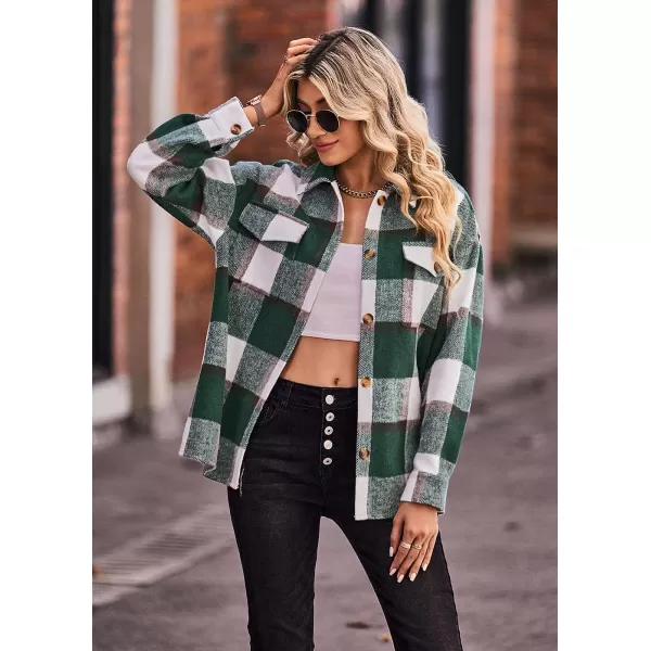 PRETTYGARDEN Womens 2024 Fall Clothes Plaid Shacket Jacket Long Sleeve Button Down Flannel Shirts Fashion BlousePlaid Dark Green White