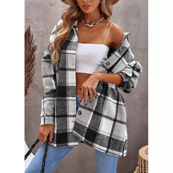 PRETTYGARDEN Womens 2024 Fall Clothes Plaid Shacket Jacket Long Sleeve Button Down Flannel Shirts Fashion BlousePlaid Grey