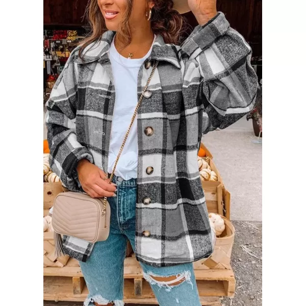 PRETTYGARDEN Womens 2024 Fall Clothes Plaid Shacket Jacket Long Sleeve Button Down Flannel Shirts Fashion BlousePlaid Grey