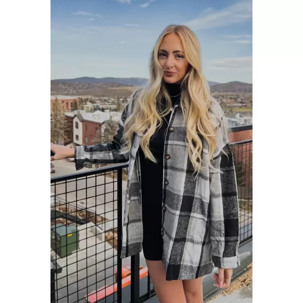 PRETTYGARDEN Womens 2024 Fall Clothes Plaid Shacket Jacket Long Sleeve Button Down Flannel Shirts Fashion BlousePlaid Grey
