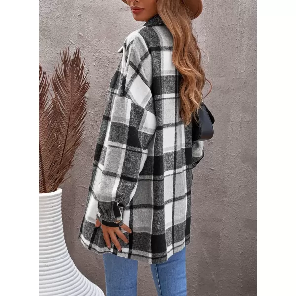 PRETTYGARDEN Womens 2024 Fall Clothes Plaid Shacket Jacket Long Sleeve Button Down Flannel Shirts Fashion BlousePlaid Grey