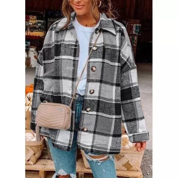 PRETTYGARDEN Womens 2024 Fall Clothes Plaid Shacket Jacket Long Sleeve Button Down Flannel Shirts Fashion BlousePlaid Grey