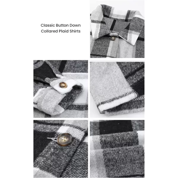 PRETTYGARDEN Womens 2024 Fall Clothes Plaid Shacket Jacket Long Sleeve Button Down Flannel Shirts Fashion BlousePlaid Grey