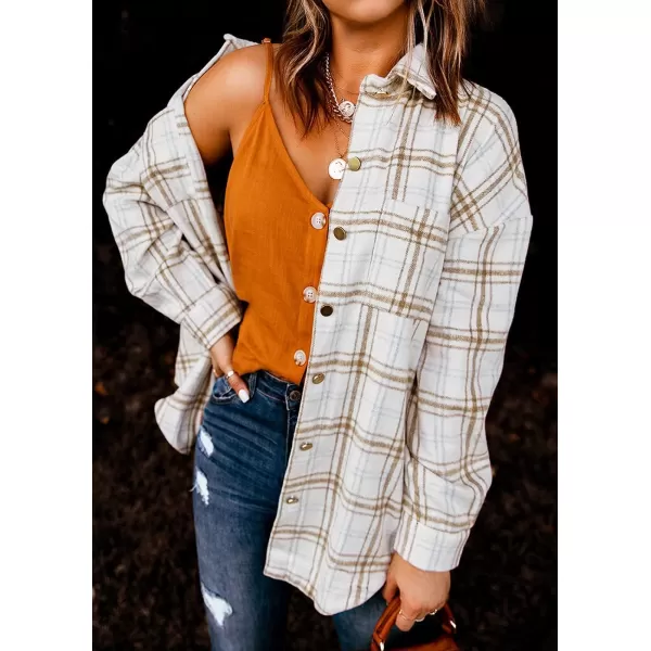 PRETTYGARDEN Womens 2024 Fall Clothes Plaid Shacket Jacket Long Sleeve Button Down Flannel Shirts Fashion BlousePlaid Khaki