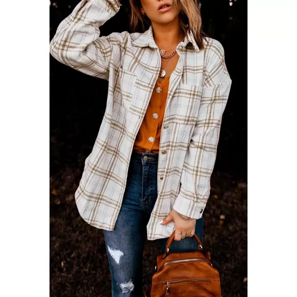 PRETTYGARDEN Womens 2024 Fall Clothes Plaid Shacket Jacket Long Sleeve Button Down Flannel Shirts Fashion BlousePlaid Khaki
