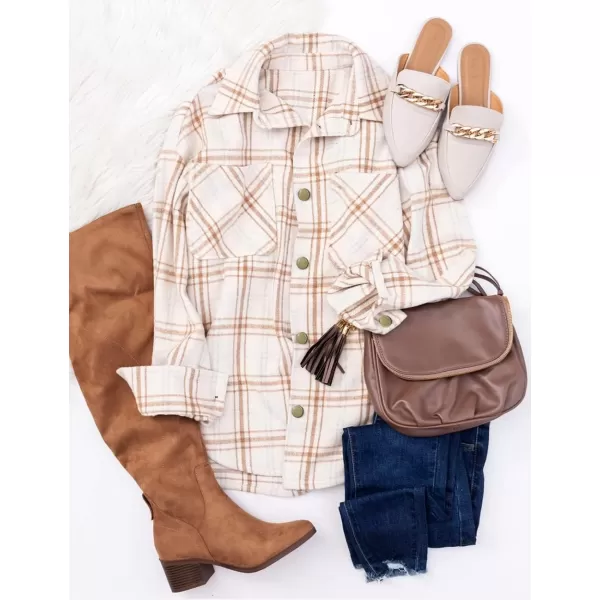 PRETTYGARDEN Womens 2024 Fall Clothes Plaid Shacket Jacket Long Sleeve Button Down Flannel Shirts Fashion BlousePlaid Khaki