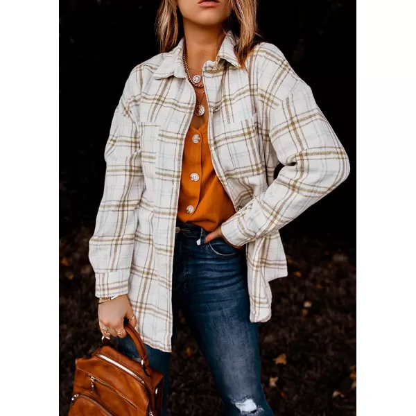 PRETTYGARDEN Womens 2024 Fall Clothes Plaid Shacket Jacket Long Sleeve Button Down Flannel Shirts Fashion BlousePlaid Khaki