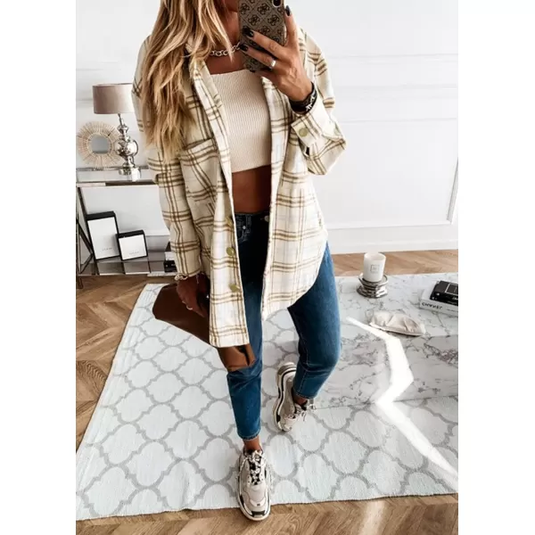 PRETTYGARDEN Womens 2024 Fall Clothes Plaid Shacket Jacket Long Sleeve Button Down Flannel Shirts Fashion BlousePlaid Khaki