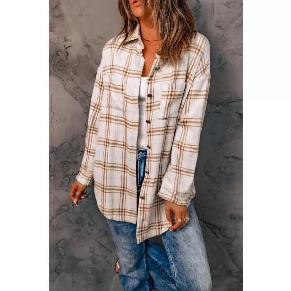 PRETTYGARDEN Womens 2024 Fall Clothes Plaid Shacket Jacket Long Sleeve Button Down Flannel Shirts Fashion BlousePlaid Khaki
