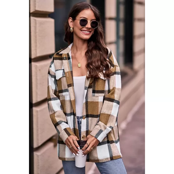 PRETTYGARDEN Womens 2024 Fall Clothes Plaid Shacket Jacket Long Sleeve Button Down Flannel Shirts Fashion BlousePlaid Khaki White