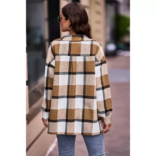 PRETTYGARDEN Womens 2024 Fall Clothes Plaid Shacket Jacket Long Sleeve Button Down Flannel Shirts Fashion BlousePlaid Khaki White