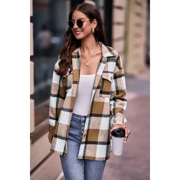 PRETTYGARDEN Womens 2024 Fall Clothes Plaid Shacket Jacket Long Sleeve Button Down Flannel Shirts Fashion BlousePlaid Khaki White