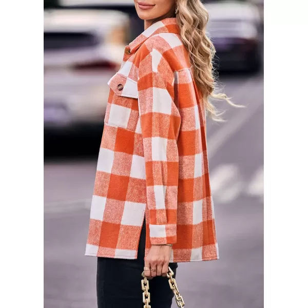PRETTYGARDEN Womens 2024 Fall Clothes Plaid Shacket Jacket Long Sleeve Button Down Flannel Shirts Fashion BlousePlaid Orange White