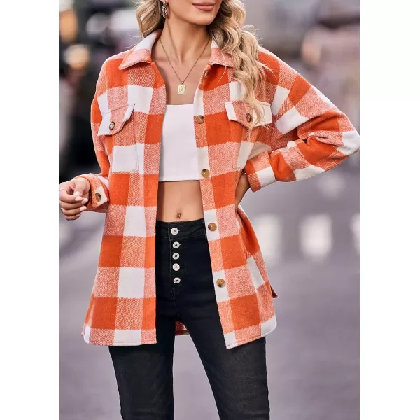 PRETTYGARDEN Womens 2024 Fall Clothes Plaid Shacket Jacket Long Sleeve Button Down Flannel Shirts Fashion BlousePlaid Orange White