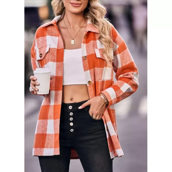 PRETTYGARDEN Womens 2024 Fall Clothes Plaid Shacket Jacket Long Sleeve Button Down Flannel Shirts Fashion BlousePlaid Orange White