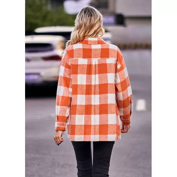PRETTYGARDEN Womens 2024 Fall Clothes Plaid Shacket Jacket Long Sleeve Button Down Flannel Shirts Fashion BlousePlaid Orange White