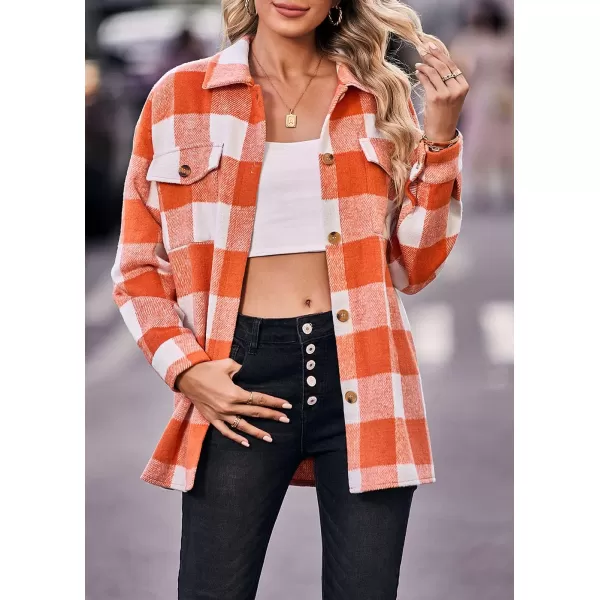 PRETTYGARDEN Womens 2024 Fall Clothes Plaid Shacket Jacket Long Sleeve Button Down Flannel Shirts Fashion BlousePlaid Orange White