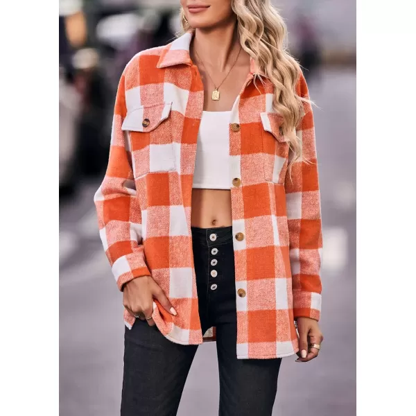 PRETTYGARDEN Womens 2024 Fall Clothes Plaid Shacket Jacket Long Sleeve Button Down Flannel Shirts Fashion BlousePlaid Orange White