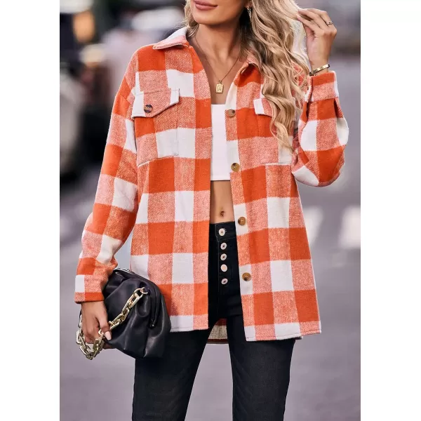 PRETTYGARDEN Womens 2024 Fall Clothes Plaid Shacket Jacket Long Sleeve Button Down Flannel Shirts Fashion BlousePlaid Orange White