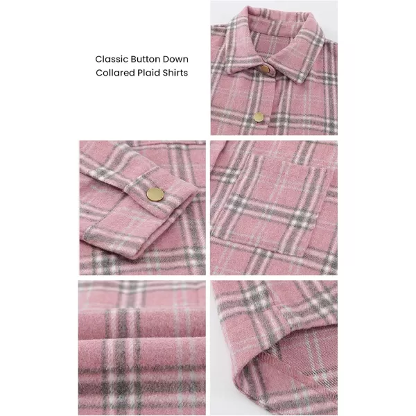 PRETTYGARDEN Womens 2024 Fall Clothes Plaid Shacket Jacket Long Sleeve Button Down Flannel Shirts Fashion BlousePlaid Pink