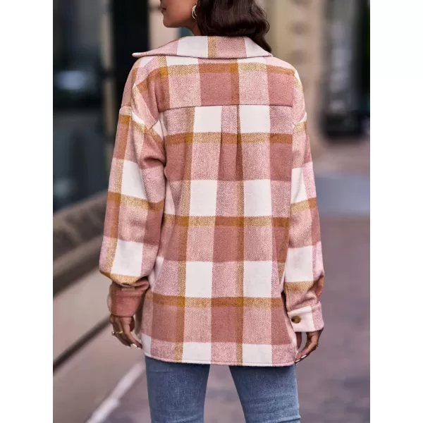 PRETTYGARDEN Womens 2024 Fall Clothes Plaid Shacket Jacket Long Sleeve Button Down Flannel Shirts Fashion BlousePlaid Pink White