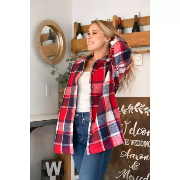 PRETTYGARDEN Womens 2024 Fall Clothes Plaid Shacket Jacket Long Sleeve Button Down Flannel Shirts Fashion BlousePlaid Print Red