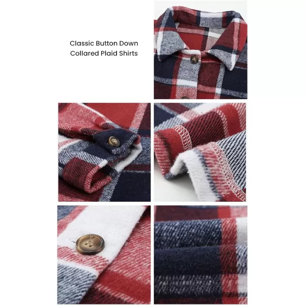 PRETTYGARDEN Womens 2024 Fall Clothes Plaid Shacket Jacket Long Sleeve Button Down Flannel Shirts Fashion BlousePlaid Print Red