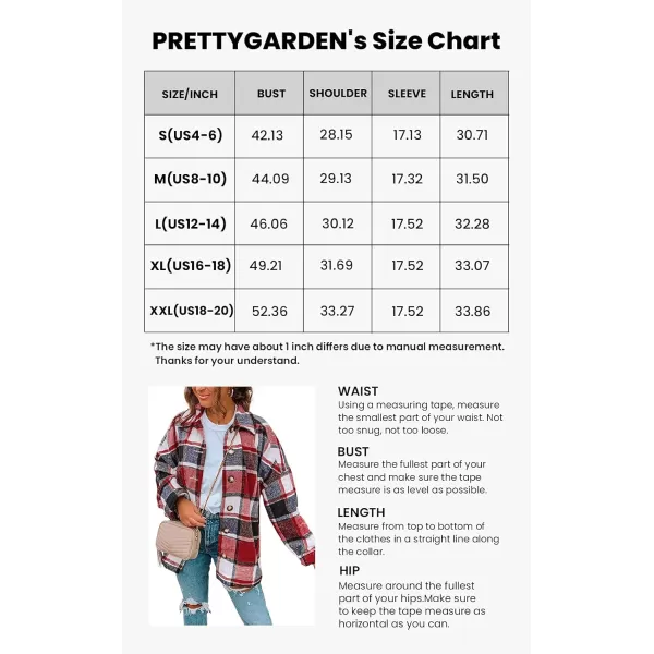 PRETTYGARDEN Womens 2024 Fall Clothes Plaid Shacket Jacket Long Sleeve Button Down Flannel Shirts Fashion BlousePlaid Print Red