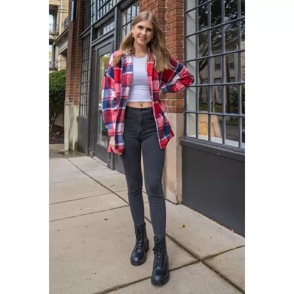 PRETTYGARDEN Womens 2024 Fall Clothes Plaid Shacket Jacket Long Sleeve Button Down Flannel Shirts Fashion BlousePlaid Print Red