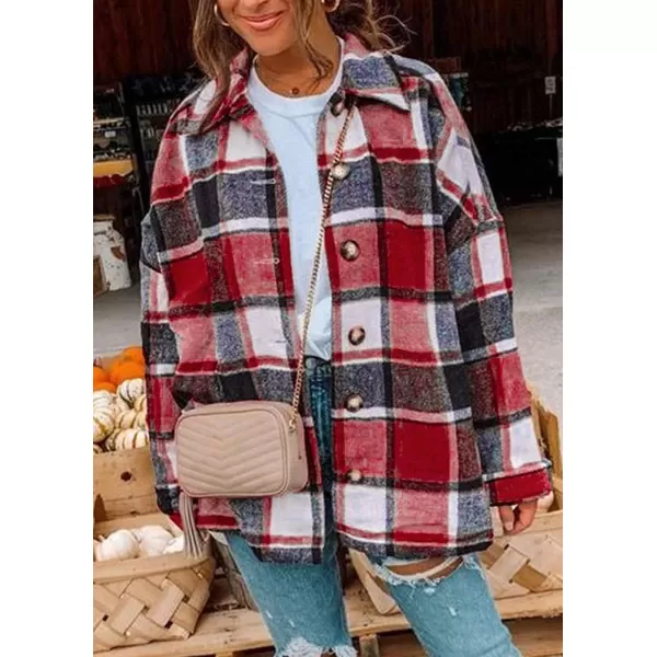 PRETTYGARDEN Womens 2024 Fall Clothes Plaid Shacket Jacket Long Sleeve Button Down Flannel Shirts Fashion BlousePlaid Print Red