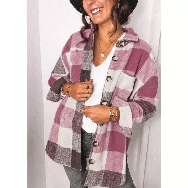PRETTYGARDEN Womens 2024 Fall Clothes Plaid Shacket Jacket Long Sleeve Button Down Flannel Shirts Fashion BlousePlaid Red