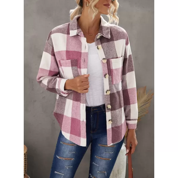PRETTYGARDEN Womens 2024 Fall Clothes Plaid Shacket Jacket Long Sleeve Button Down Flannel Shirts Fashion BlousePlaid Red