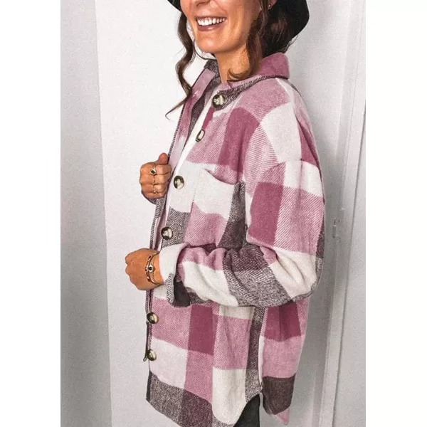 PRETTYGARDEN Womens 2024 Fall Clothes Plaid Shacket Jacket Long Sleeve Button Down Flannel Shirts Fashion BlousePlaid Red