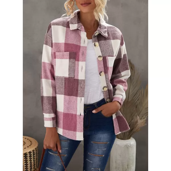 PRETTYGARDEN Womens 2024 Fall Clothes Plaid Shacket Jacket Long Sleeve Button Down Flannel Shirts Fashion BlousePlaid Red
