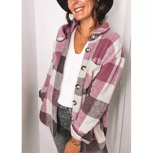 PRETTYGARDEN Womens 2024 Fall Clothes Plaid Shacket Jacket Long Sleeve Button Down Flannel Shirts Fashion BlousePlaid Red