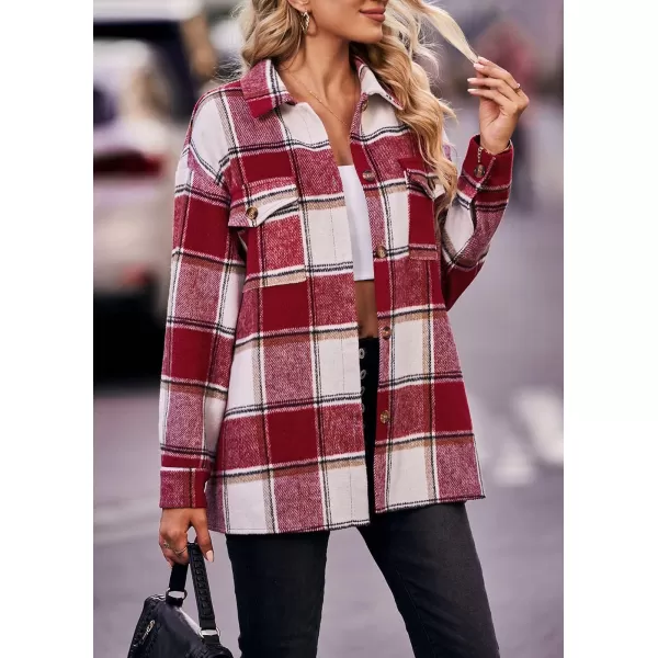 PRETTYGARDEN Womens 2024 Fall Clothes Plaid Shacket Jacket Long Sleeve Button Down Flannel Shirts Fashion BlousePlaid Red White